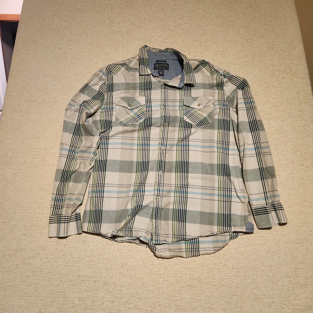 American Rag Button Down Shirt Mens XXL Green Blue Plaid Long Sleeve Cotton